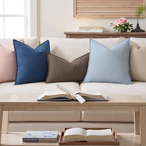 decorUhome Fall Blue Linen Throw Pillow Covers 24x24 Set of 2 - Image 4