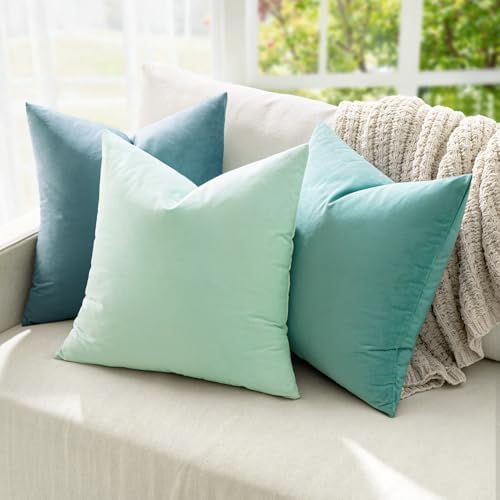 MIULEE Velvet Throw Pillow Covers 16x16 Inch Pack of 2 Aqua Green - Image 4