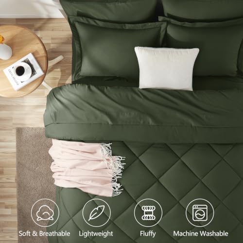 CozyLux Queen Comforter Set 88"x88" Dark Green - Image 2