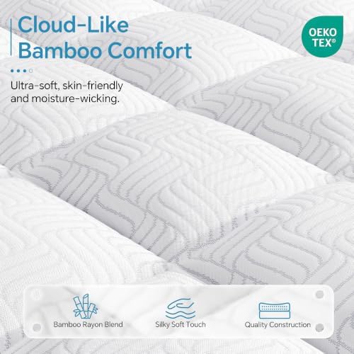 3 Inch Thick Full Mattress Topper, Viscose Derived from Bamboo - Image 2