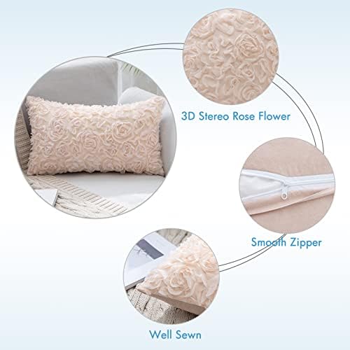 MIULEE Decorative Rose Flower Pillow Cover Pack of 1 Apricot Pink 12x20 - Image 2