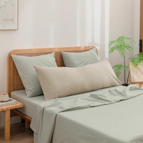 BESTOUCH Washed Cotton Pillowcases Linen Feel Almond Milk Grey Body - Image 2