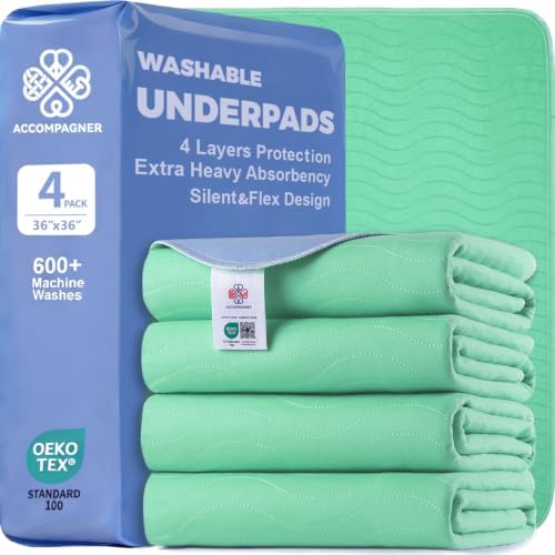 Accompagner Incontinence Bed Pads Washable Waterproof, Ultra-Absorbent Reusable by Accompagner