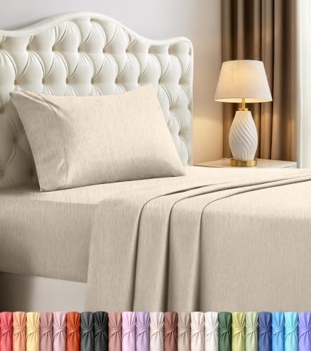 Twin Sheet Set, 3 Pieces 16" Deep Pocket Hotel Luxury Sheets, Heather Beige by UTOPIABEDDING