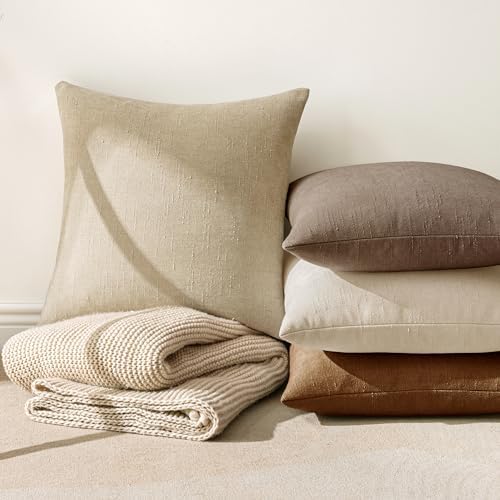 MIULEE Textured Chenille Throw Pillow Covers 18x18 Inch Beige - Image 6
