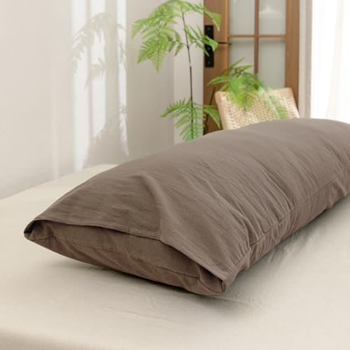 BESTOUCH Washed Cotton Pillowcases Linen Feel Pine Bark Brown Body - Image 4