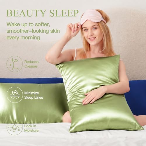 Mulberry Silk Pillow Cases for Hair and Skin, Tea Green - Image 4