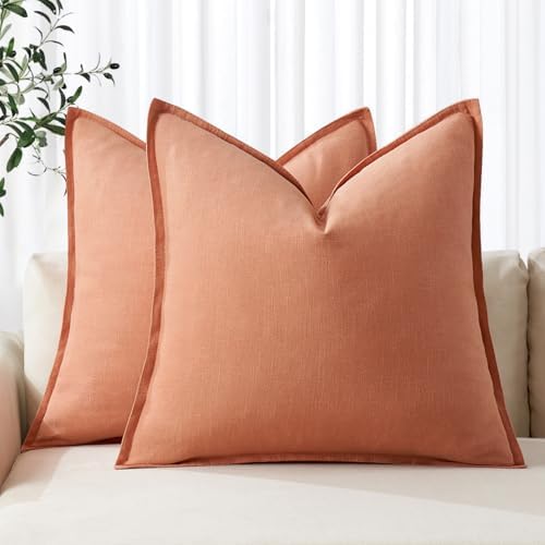 MIULEE Decorative Linen Pillow Covers 20x20 Inch Coral by MIULEE