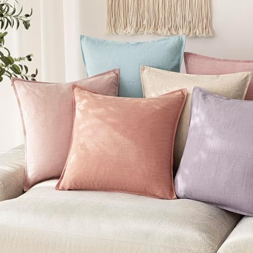 Foindtower Linen Solid Decorative Throw Pillow Covers 26x26 Inch Coral Pink - Image 5