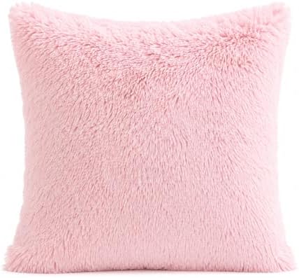 REAFORT Long Hair Faux Fur Euro Sham Cover 26"x26", Hidden Zipper by Reafort