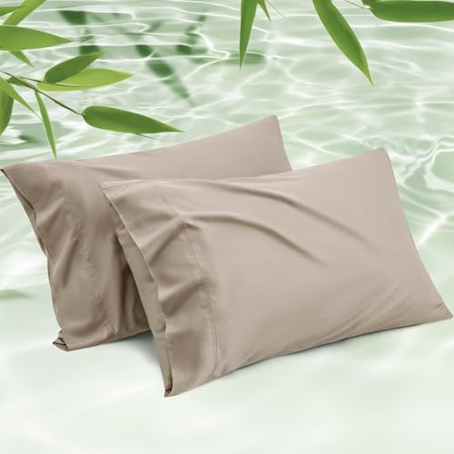 Bedsure Simply Taupe Pillow Cases Queen Set of 2, Rayon Derived from Bamboo by BEDSURE