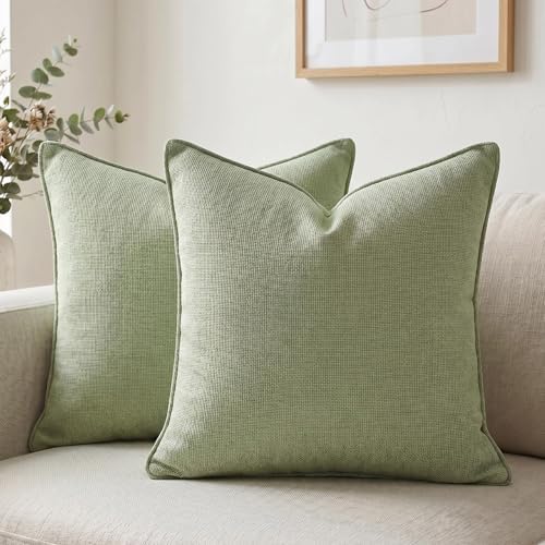 Fancy Homi Set of 2 Euro Sham Sage Green 24x24 Inch Soft Chenille Decorative by Fancy+Homi