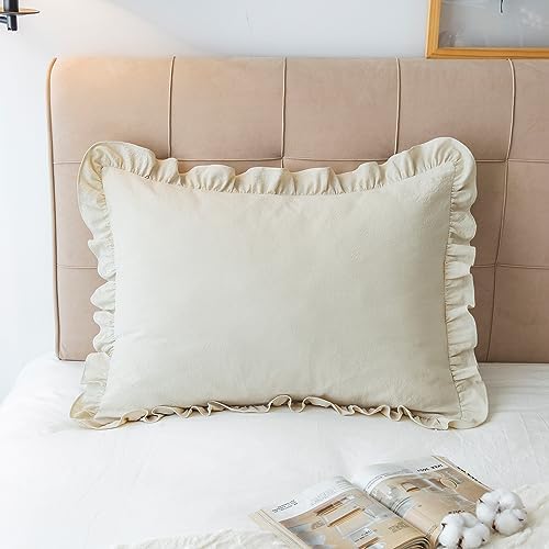 GLORY SEASON Pillow Shams Set of 2 Washed 100% Cotton Retro Ruffle Flounces - Image 2