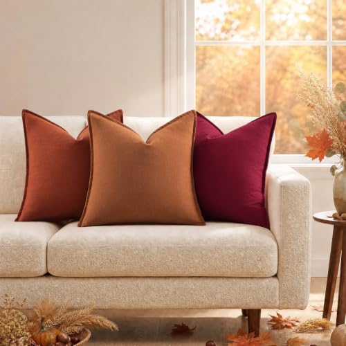 decorUhome Fall Rust Linen Throw Pillow Covers 22x22 Set of 2 - Image 5