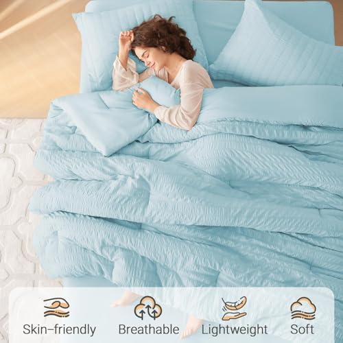 MUXHOMO 7 Pieces California King Comforter Set, Seersucker Bed in a Bag Cal - Image 2