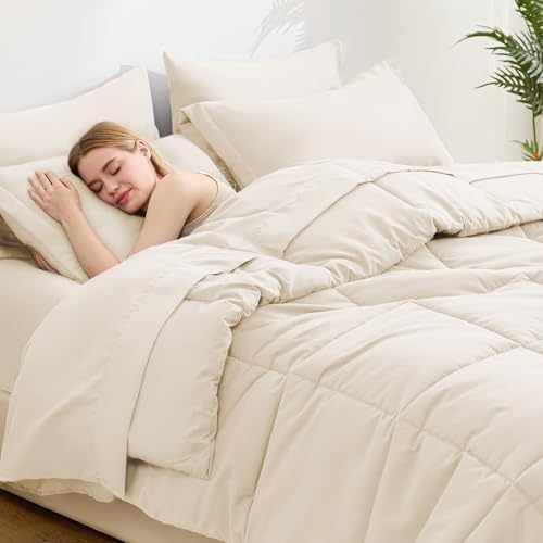 Love's cabin Twin Comforter Set Beige, 5 Pieces Twin Bed in a Bag, All Season - Image 3