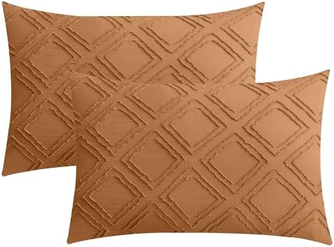 JELLYMONI Rust Grid Tufted Pillowcases King Size by JELLYMONI