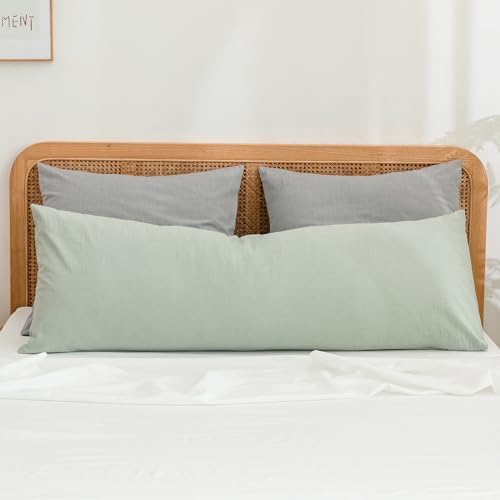 BESTOUCH Washed Cotton Pillowcases Linen Feel Light Grey Euro - Image 3
