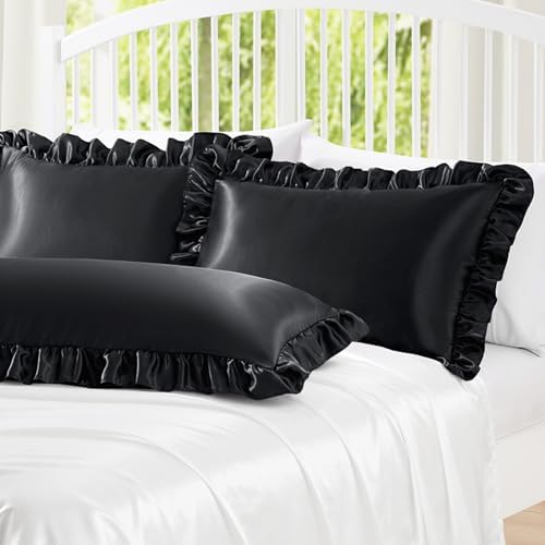 Homiest Black Ruffle Satin Body Pillow Cover - Image 2