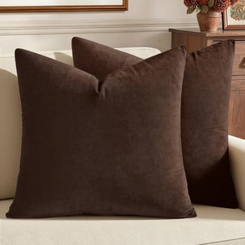 MIULEE 24x24 Inch Pack of 2 Euro Velvet Throw Pillow Covers Chocolate Brown by MIULEE