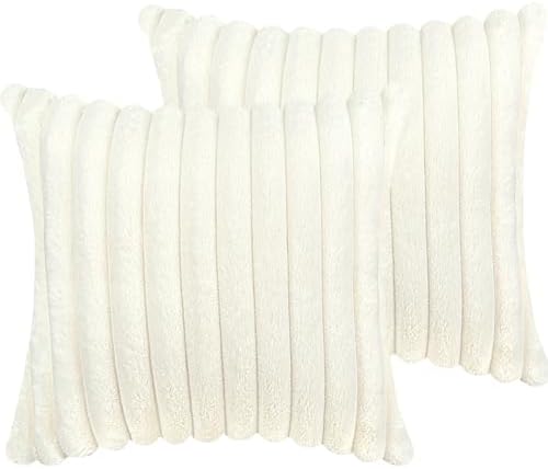 COTEY 18x18 Decorative Faux Fur Throw Pillow Covers Set of 2- Cream White by COTEY