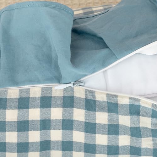 JoraLion Ruffled 20x20 Pillow Cover Gingham Smoke Blue Solid Edge - Image 5