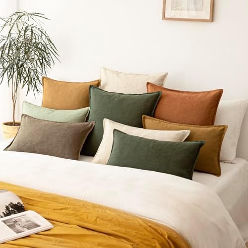 Foindtower Linen Solid Decorative Throw Pillow Cover 20x20 Inch Dark Green - Image 7