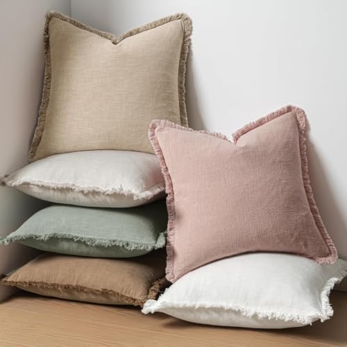 MIULEE Linen Fringe Decorative Lumbar Throw Pillow Covers Light Pink 12x20 - Image 6