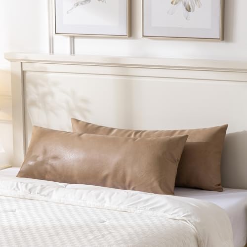 Fancy Homi Tan Boho Long Lumbar Faux Leather Body Decorative Throw Pillow Cover - Image 5