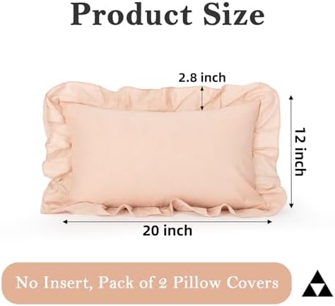 JoraLion Ruffled Throw Pillow Cover 12x20 Solid Blush Pink - Image 2
