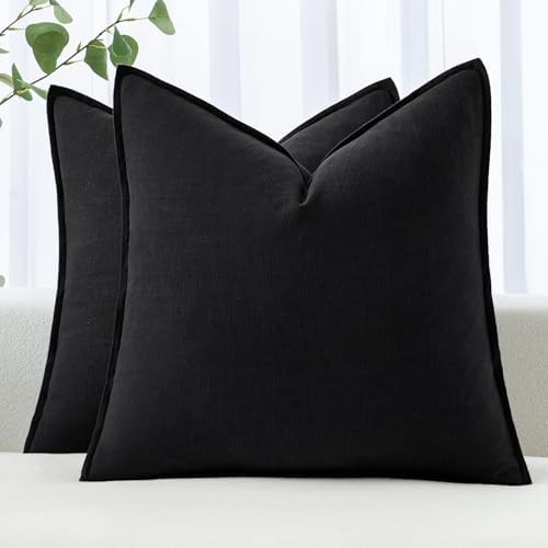 MIULEE Decorative Linen Euro Sham Pillow Covers 28x28 Inch Black by MIULEE