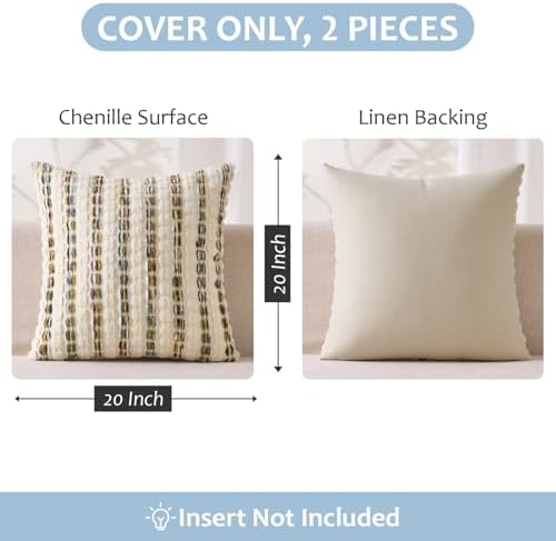 ANRODUO Boho Chenille Decorative Pillow Covers 20x20 Set of 2 Brown White - Image 5