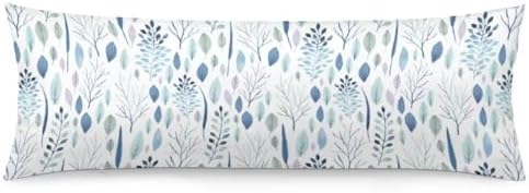 Eucalyptus Leaf Body Pillow Cover White and Blue Long Pillow Case by AELMARNEE