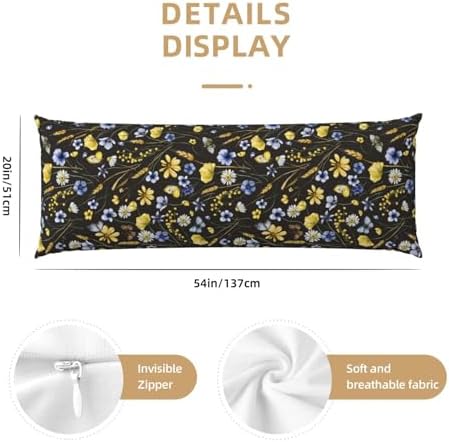 Wildflowers Butterfliese Body Pillowcase, Long Pillow Cover 20"x54" Soft - Image 3