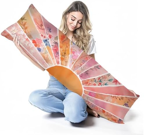 Abstract Boho Orange Sunrise 20x54 Body Pillow Cover Case, Mid Century - Image 6