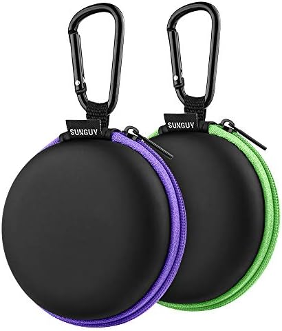 SUNGUY [2-Pack Earbuds Cases, Small Round Pocket Earbud Travel Carrying Case by SUNGUY