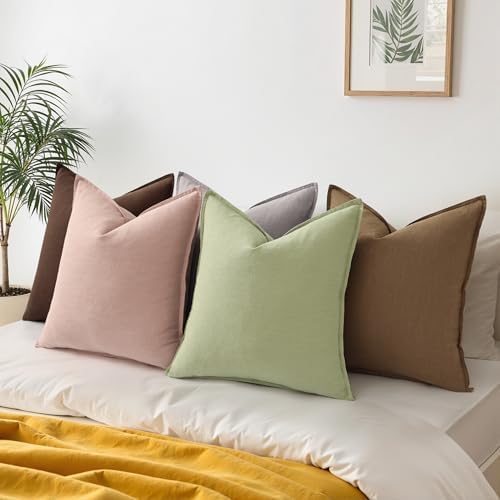 decorUhome Fall Brown Linen Throw Pillow Covers 16x16 Set of 2 - Image 6