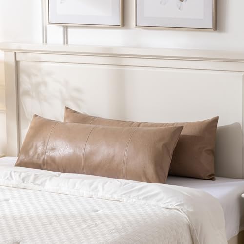 Fancy Homi Tan Long Lumbar Waterproof Faux Leather Body Decorative Throw Pillow - Image 5