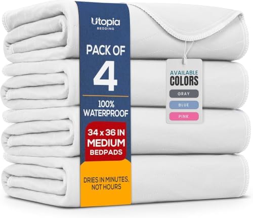 4 Pack Waterproof Reusable Heavy Absorbency Incontinence Bed Pads 34"x36" by UTOPIABEDDING