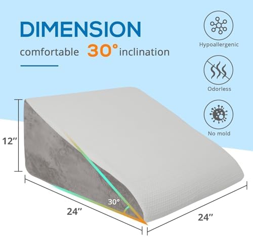 Sasttie Wedge Pillow 24x24x12 inch, Memory Foam Bed Wedge, Solid Warm Gray - Image 5
