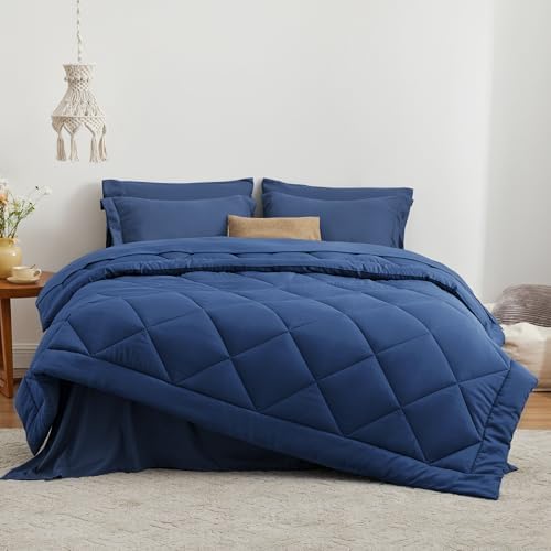 Love's cabin California King Comforter Set Dark Blue, 7 Pieces California King - Image 2