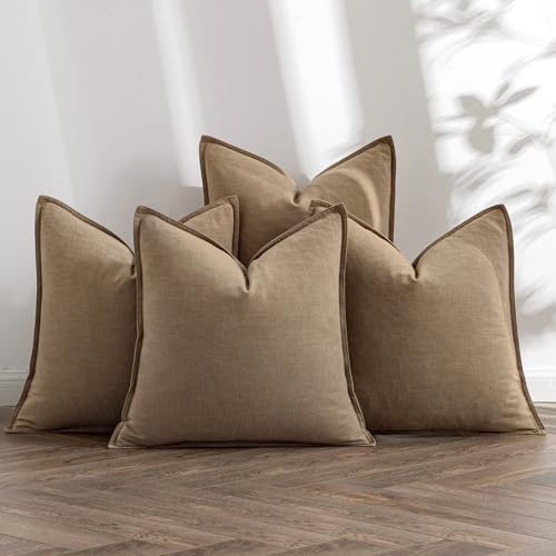 MIULEE Khaki Boho Linen Decorative Pillow Covers 20x20 Inch Pack of 4 by MIULEE