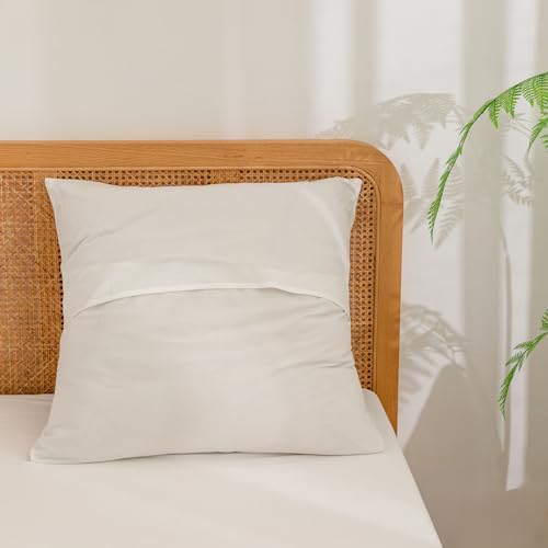 BESTOUCH Washed Cotton Pillowcases Linen Feel Off White Euro - Image 2
