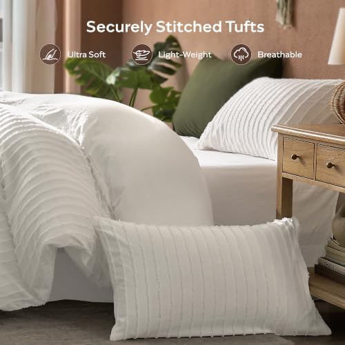 JELLYMONI White Striped Tufted Pillowcases King Size - Image 2