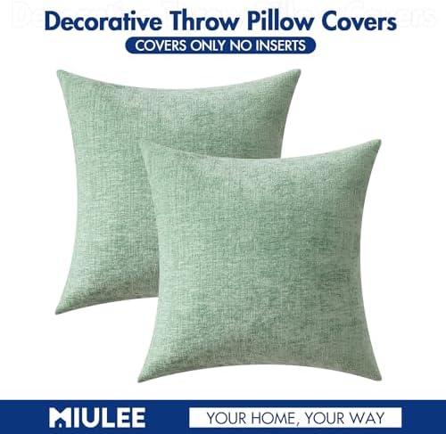 MIULEE Soft Chenille Throw Pillow Covers Greyish Green 16x16 Pack of 2 - Image 6