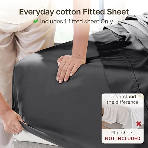 Soft Natural 100% Cotton Sateen Twin XL Fitted Sheets, Dark Grey - Image 2
