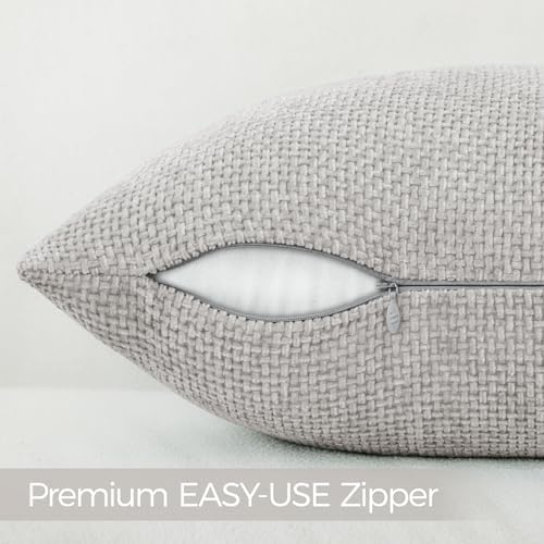a moment Light Grey Chenille Throw Pillow Covers 24x24 Inch Pack of 2 Modern - Image 4