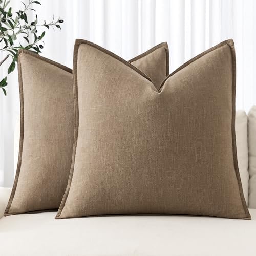 MIULEE Decorative Linen Euro Sham Pillow Covers 24x24 Khaki by MIULEE