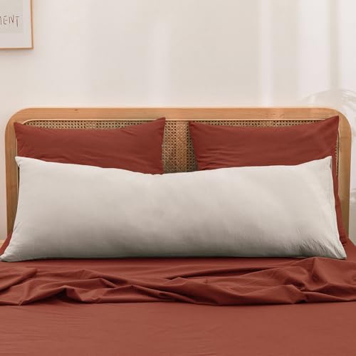 BESTOUCH Washed Cotton Pillowcases Linen Feel Crimson Red Euro - Image 3