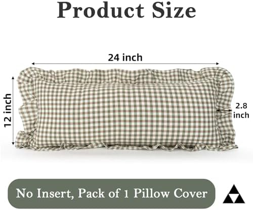 JoraLion Ruffled Lumbar Pillow Cover 14x36 Gingham Green - Image 4